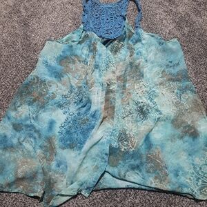 Maurices Teal and Brown Lace Halter Top